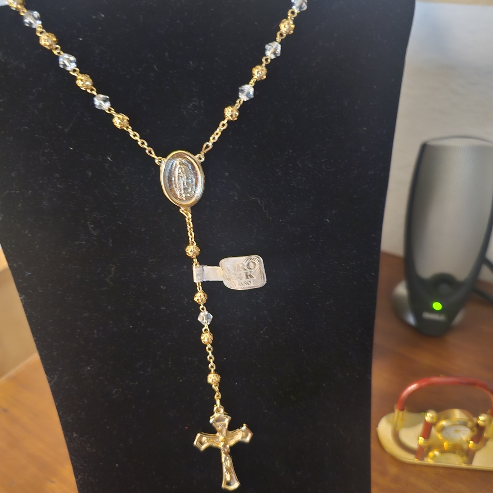Elegant Rosary Gold 24k Plated Virgin Mary Blessed Basilica Of Guadalupe